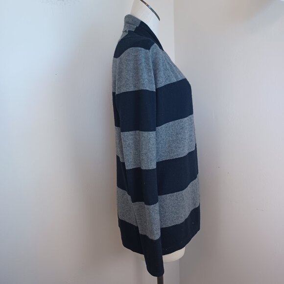 Theory Cashmere Cardigan Ashtry R Royal Black Gray Stripes Open Front Size Small - Picture 8 of 10